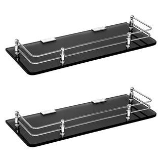 Plantex Premium Black Glass Shelf for Bathroom/Kitchen/Living Room - Bathroom Accessories (Polished, 18x6 Inches) - Pack of 2