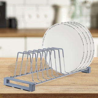 Plantex Stainless Steel Plate Rack/Thali Stand/Tandem Box Plate Stand/Dish Racks/Plate Holder for Modular Kitchen- Set of 2 (Chrome)