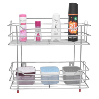 Plantex Stainless Steel Multipurpose 2 Tier Kitchen Storage Shelf/Cutlery/Dish Rack (Chrome Finish), Tiered Shelf