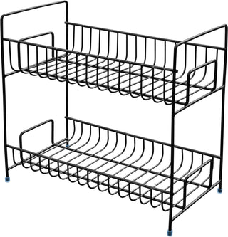 Plantex Stainless Steel 2-Tier Kitchen Rack/Spice Shelf/Kitchen/Pantry Storage Organizer (Rich Black, Tiered Shelf)