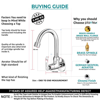 Plantex Pure Brass COL-1010 Single Lever Sink Cock with (High Arch 360 Degree) Swivel Spout for Kitchen/Bathroom Basin Faucet with Brass Wall Flange & Teflon Tape (Mirror-Chrome Finish)