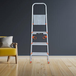 Plantex Restructured Legend Folding 6 Step Ladder for Home - 6 Wide Anti-Skid Step Ladder (Orange-Silver, Aluminium)