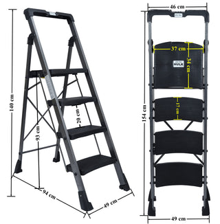 Plantex Heavy-Duty Mild-Steel Hulk Folding 4 Step Ladder for Home with Advanced Locking System -Anti Slip 4 Wide Step Ladder(Web-Grey)