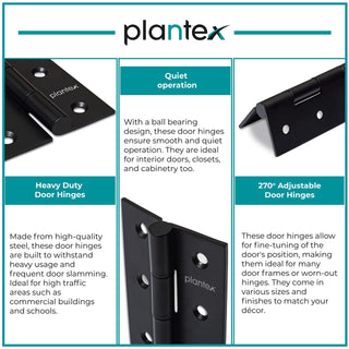 Plantex Heavy Duty Stainless Steel Door Butt Hinges 3 inch x 16 Gauge/1.5 mm Thickness Home/Office/Hotel for Main Door/Wooden/Bedroom/Kitchen - Pack of 4 (Black)