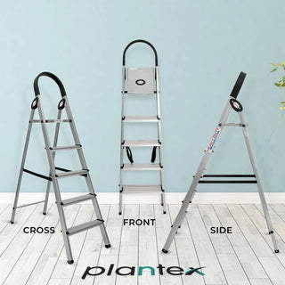 Plantex Wonder Aluminium Step Folding Ladder 5 Step for Home with Advanced Locking System - 5 Step Ladder (Silver & Black)