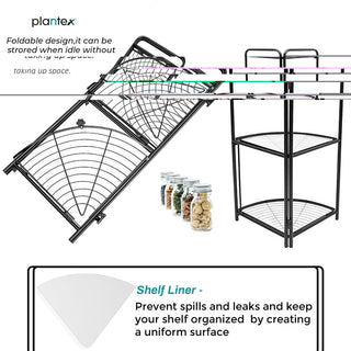 Plantex GI Metal 2-Tier Multipurpose Kitchen Corner Rack/Foldable Storage Shelf/Rack for Kitchen/Corner Stand/Organizer with PVC Pad (Black)