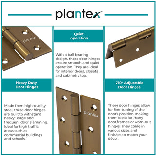 Plantex Heavy Duty Stainless Steel Door Butt Hinges 4 inch x 14 Gauge/2 mm Thickness Home/Office/Hotel for Main Door/Bedroom/Kitchen/Bathroom - Pack of 3 (Brass Antique)