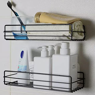 Plantex Self-Adhesive GI-Steel Bathroom Shelf-Multipurpose Rack/Organizer for Bathroom & Kitchen/Bathroom Accessories (12x5 inches,Black)