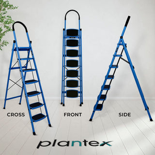 Plantex Premium Steel Foldable 7-Step Ladder for Home -Anti Skid Step/Strong Wide Steps Ladder - (Sapphire Blue & Black)