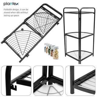 Plantex GI Metal 3 Tier Multipurpose Kitchen Corner/Shelf/Storage Rack/Organizer with PVC Pad for Kitchen (Black)