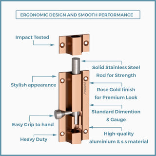 Plantex Rose Golden Tower Bolt for Doors and Windows Safety - 4-inches Long (Pack of 8)