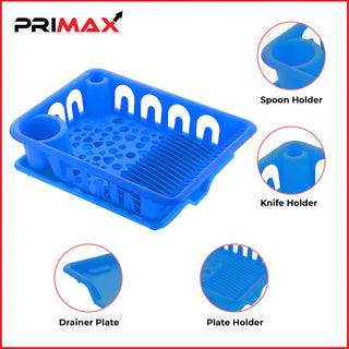 Primax ABS Plastic Dish Drainer Basket/Dish Drying Rack/Plate Stand/Bartan Basket (APS-730,Blue)