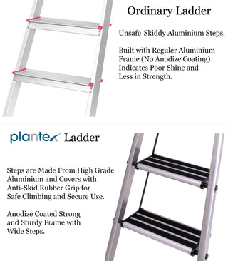 Plantex 4 Step Ladder -Foldable Aluminium Ladder-Wide Anti Skid Steps Capacity Upto 150 Kg (Anodize Coated-Gold)