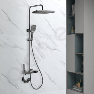 Plantex Thermostatic Shower Panel with Piano Switches/Shower Set with Head Shower/Hand Shower/Bidet Gun - Slate Grey