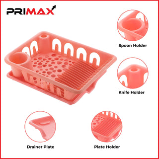 Primax ABS Plastic Dish Drainer Basket/Dish Drying Rack/Plate Stand/Bartan Basket (APS-730,Pink)