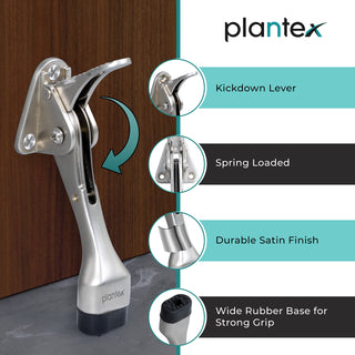 Plantex Premium Door Stopper, Kickdown Stop with one Touch Adjustable Height & Rubber Tip, Door Stops (186 – Satin)