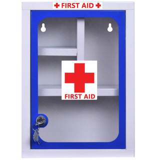 Plantex Metal First Aid Box for home with Multi Compartments Rectangular/Lockable Medicine Organizer box Big Size/Emergency Medical Box - (Blue & White) - Wall Mountable