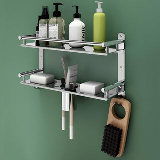 Primax 5in1 Bathroom Organizer with Dual Soap Dish and Tumbler Holder/Wall Shelf with Hooks/Multipurpose Rack/Bathroom Accessories (APS-732, Chrome)