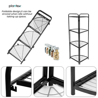 Plantex GI Metal 2-Tier Multipurpose Kitchen Corner Rack/Foldable Storage Shelf/Rack for Kitchen/Corner Stand/Organizer with PVC Pad (Black)