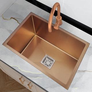 Plantex Stainless Steel Kitchen Sink/Single Bowl Handmade Kitchen Sink with Multi-Functional Drying Rack, Hose Pipe and Square Coupling – Rose Gold Finish (24 x 18 inches)