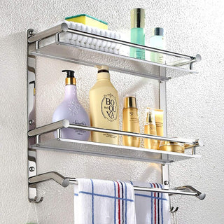 Plantex Bathroom Rack Stainless Steel - Multipurpose 3 Tier Bathroom Shelf with Towel Holder and Hooks