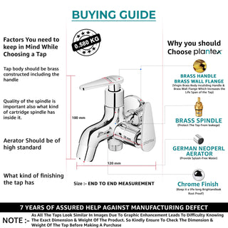 Plantex Pure Brass 2 Way Tap for Wash Basin/Multi tap Connector with Brass Wall Flange & Teflon Tape/Quarter Turn Bibcock Water tap/Angle Valve/Washing Machine Tap/Basin tap-(LEA-707-Chrome)