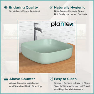 Plantex Premium Ceramic Tabletop Wash Basin/Square Countertop Bathroom Basin (Olive, 16 x 16 x 5 Inch)