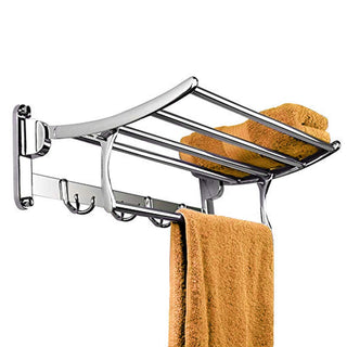 Plantex Stainless Steel Folding Towel Rack with Stainless Steel 304 Grade Squaro Bathroom Accessories Set 5pcs (Towel Rod/Napkin Ring/Tumbler Holder/Soap Dish/Robe Hook)