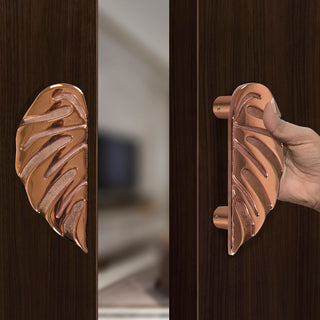 Plantex Heavy Duty Door Handle/Door & Home Decor/6-inches Leaf Shape Main Door Handle/Door Pull Push Handle Set (295-Rose Gold Finish)