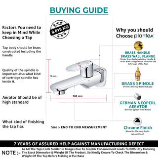 Plantex ORN-202 Pure Brass bib tap/Basin tap/Single Lever tap for wash Basin/wash Basin tap with Brass Wall Flange & Teflon Tape/Quarter Turn Bathroom tap- (Mirror-Chrome)