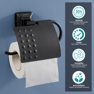 Plantex 304 Grade Stainless Steel Toilet Paper Holder for Bathroom/Toilet Roll Holder/Toilet Tissue Paper Roll Holder/Bathroom Accessories - Squaro (Black)