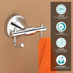 Plantex 304 Grade Stainless Steel Robe Hook/Cloth-Towel Hanger/Door Hanger-Hook/Bathroom Accessories Pack of 4, Niko (Chrome)