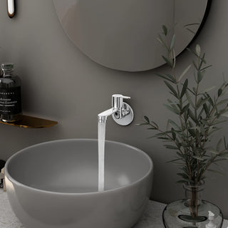 Plantex Pure Brass Single Lever Bibcock Water tap/Quarter Turn Basin tap with Brass Wall Flange & Teflon Tape/Wash Basin taps/Tap for wash Basin-(FLO-802-Mirror-Chrome)