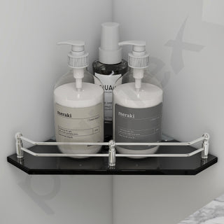 Plantex Premium Diamond Black Glass Corner Shelf for Bathroom/Kitchen Shelf/Bathroom Accessories (9x9 Inches) - Pack of 3