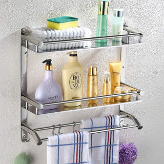 Plantex Bathroom Rack Stainless Steel - Multipurpose 3 Tier Bathroom Shelf with Towel Holder and Hooks