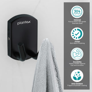 Plantex 304 Grade Stainless Steel Robe Hook/Robe Hooks for Bathroom/Cloth Hanger for Wall/Hooks/Bathroom Accessories - Black (Parv)