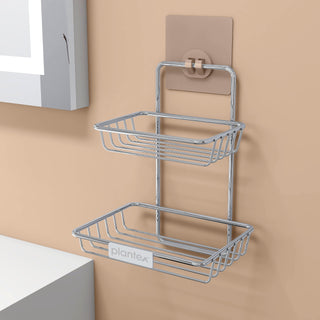 Plantex Self-Adhesive Stainless Steel Wall Hanging Soap Storage Rack/Bathroom soap Holder for Wall/Double Layer Soap Tray - Bathroom Accessories