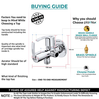 Plantex AQ-1408 Pure Brass 2-Way Angular Tap/Stop Cock for Bathroom/Angle Valve for Wash Basin Connection With Brass Wall Flange & Teflon Tape (Mirror-Chrome Finish)