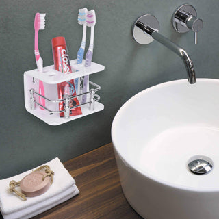 Plantex Acrylic Tooth Brush/Tumbler Holder/Stand for Bathroom Accessories - (White)