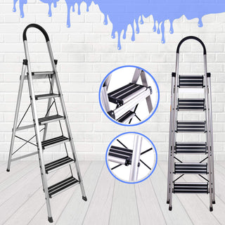 Plantex 6 Steps Ladder for Home/Aluminium Foldable Ladder/Wide Anti Skid Steps/Strong Wide Steps Ladder (Anodize Coated-Gold)