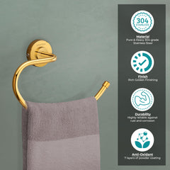 Plantex 304 Grade Stainless Steel Napkin holder for washbasin/Towel Ring for bathroom/Napkin ring for kitchen/Bathroom Accessories Pack of 2, Daizy(Golden)