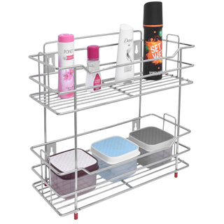 Plantex Stainless Steel Multipurpose 2 Tier Kitchen Storage Shelf/Cutlery/Dish Rack (Chrome Finish), Tiered Shelf