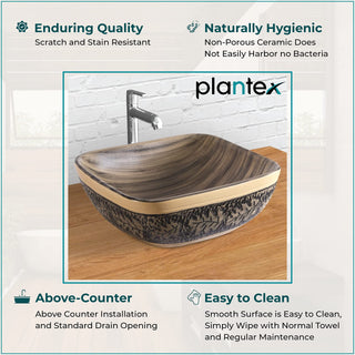 Plantex Platinium Tabletop Ceramic Rectangular Wash Basin/Countertop Bathroom Sink (NEO-004, 18.5 x 16.5 x 7 Inch)