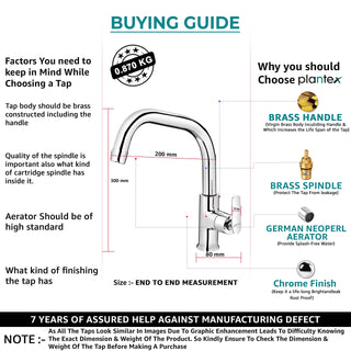 Plantex Pure Brass BAL-513 Sink Tap with (High Arch 360 Degree) Extended Swivel Spout for Kitchen/Bathroom Basin Faucet with Teflon Tape - Table Mounted (Mirror-Chrome Finish)