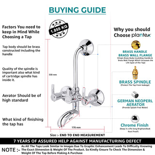 Plantex Pure Brass 2 in 1 Wall Mixer for Overhead and Telephonic Showers in the Bathroom with Brass Wall Flange & Teflon Tape/Mixer Tap for bathroom (AQ-1418-Mirror Chrome)