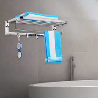 Plantex Stainless Steel Folding 24 Inches Large Towel Rack for Bathroom/Towel Holder/Towel Stand for Bathroom Accessories and Fittings(Chrome)