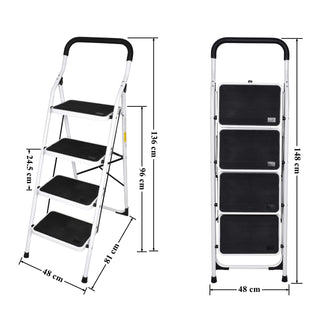 Plantex Heavy Steel Folding 4 Step Ladder for Home - 4 Wide Anti Skid Steps (White & Black)