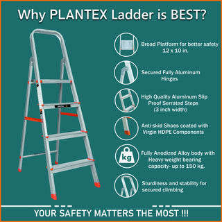 Plantex Restructured Legend Folding 6 Step Ladder for Home - 6 Wide Anti-Skid Step Ladder (Orange-Silver, Aluminium)