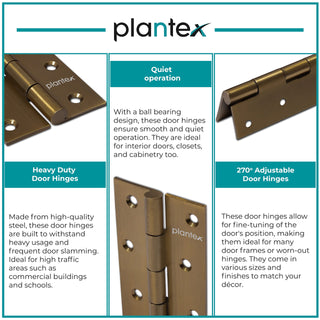 Plantex Heavy Duty Stainless Steel Door Butt Hinges 5 inch x 12 Gauge/2.5 mm Thickness Home/Office/Hotel for Main Door/Bedroom/Kitchen/Bathroom - Pack of 4 (Brass Antique)