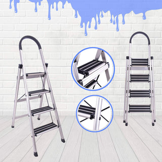 Plantex 4 Step Ladder -Foldable Aluminium Ladder-Wide Anti Skid Steps Capacity Upto 150 Kg (Anodize Coated-Gold)